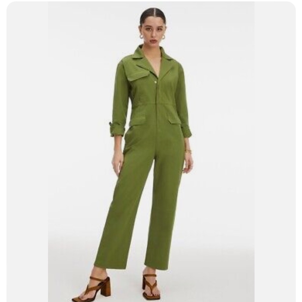 Good American Green Cotton Uniform Hidden-snap Placket Boiler Jumpsuit